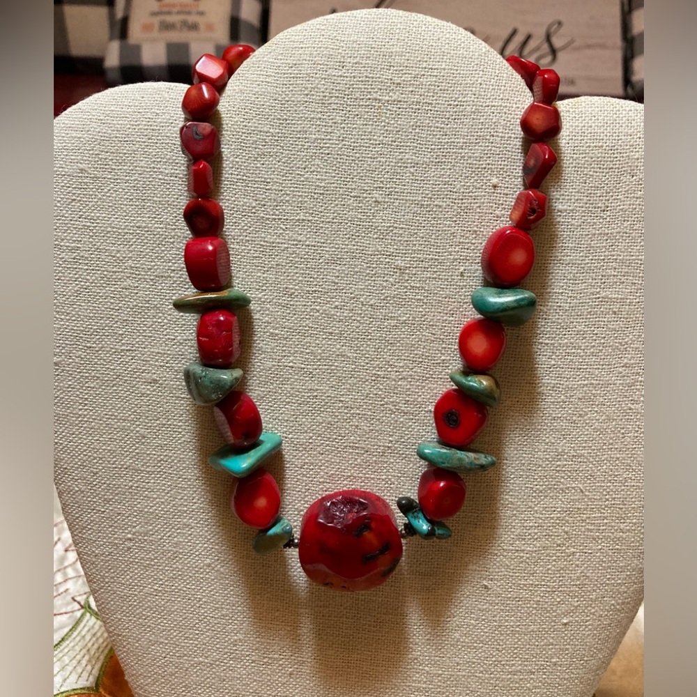 Barse 925 Turquoise And Coral Necklace